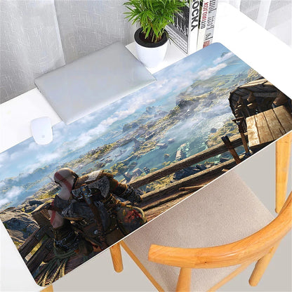 Large Game God of War Mousepad XL Desktop Natural  Rubber Desk Mat Kawaii Gaming Accessories Students Writing Pad Desk Mat 80x30