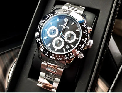 Reloj de hombre MEGIR, marca de lujo, reloj deportivo de cuarzo, correa de acero inoxidable, resistente al agua, cronógrafo, reloj de pulsera