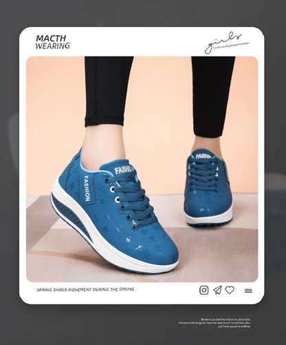 Zapatillas casuales de mujer para exterior con suela gruesa, plataforma de moda, talla grande 42, suela plana, para caminar, deporte, caminatas y running