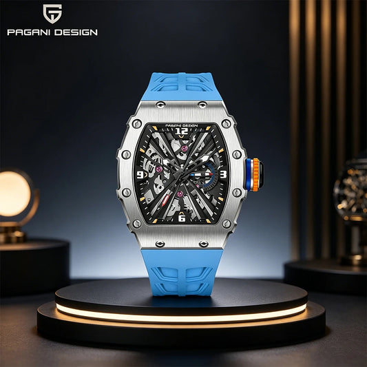 PAGANI DESIGN Newest Luxury Skeleton Watches VH65 Man Quartz Watch 42MM Rubber Strap Sapphire Glass Waterproof reloj hombre