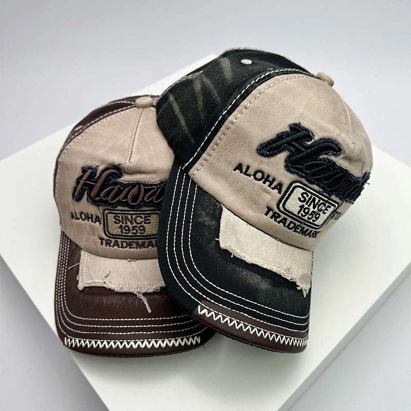 Gorras de béisbol vintage coreanas lavadas para hombre y mujer, de algodón, con cierre snapback, bordado de letras, versátiles, modernas e informales con efecto desgastado
