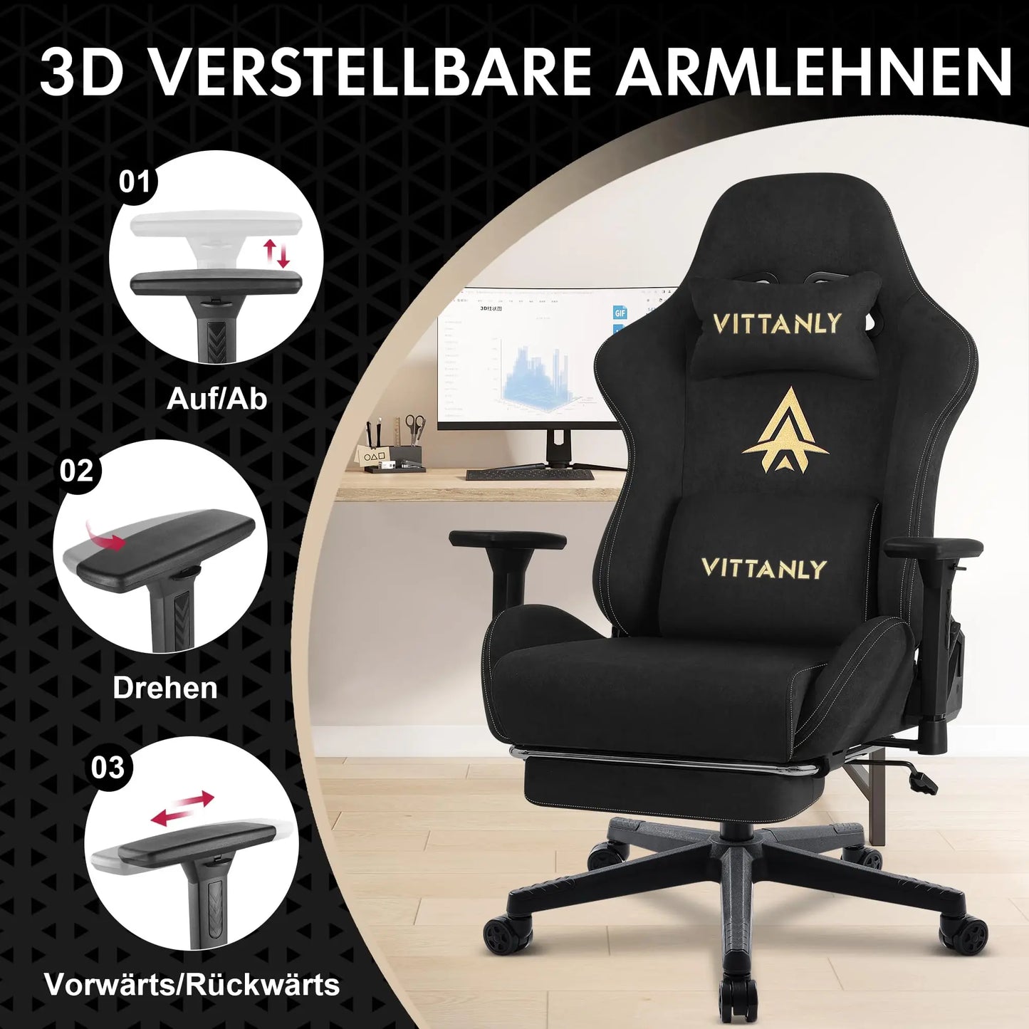 Kitinjoy High Quality Gaming Chair with Footrest, Ergonomic Adjustable Computer Chair, Comfortable Office Chair with Footrest Support for Gaming & Work