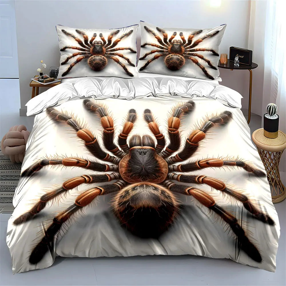 Conjunto de capa de edredão com padrão de aranha peluda em 3D em grande plano, estampagem digital colorida, roupa de cama em poliéster com fecho de correr, presente para crianças