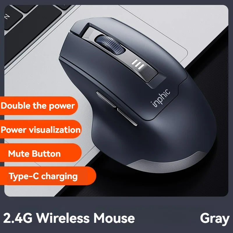 Inphic M9 Kabellose Maus 2.4G USB-Empfänger Wiederaufladbar Type-C Stummschaltungstaste Energieanzeige Ergonomische universelle Office-Maus