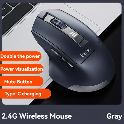 Inphic M9 Kabellose Maus 2.4G USB-Empfänger Wiederaufladbar Type-C Stummschaltungstaste Energieanzeige Ergonomische universelle Office-Maus