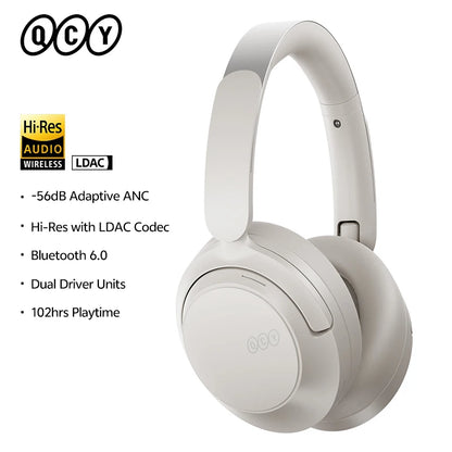 Auscultadores Over-Ear QCY H3S ANC Bluetooth 6.0 – Áudio Espacial Hi-Res LDAC, Cancelamento de Ruído Adaptativo -56dB, Auscultadores Sem Fios