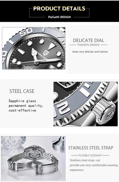 PAGANI DESIGN V2 Japan Movement 40MM Luxury Men's Mechanical Watch Sapphire Glass Ceramic Bezel Automatic Diving Watches for Men