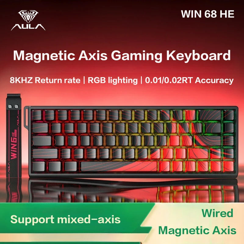 Teclado AULA WIN 68 HE con ejes magnéticos RT, teclado mecánico gaming con cable, tasa de sondeo 8K, teclas totalmente intercambiables en caliente