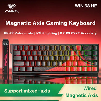 Teclado AULA WIN 68 HE con ejes magnéticos RT, teclado mecánico gaming con cable, tasa de sondeo 8K, teclas totalmente intercambiables en caliente