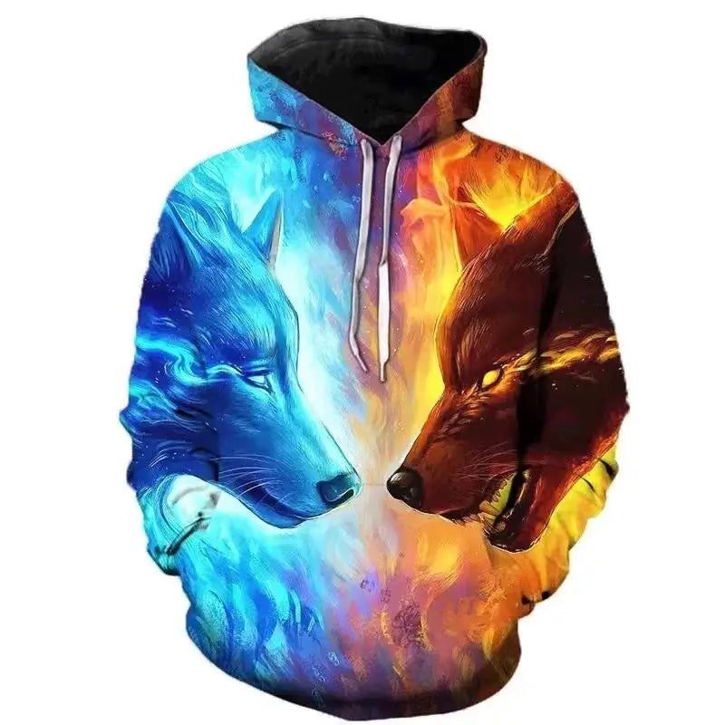 Felpa con cappuccio da uomo Lover Wolf, novità moda autunno 2023, motivo 3D, vestibilità morbida, stile streetwear divertente di marca
