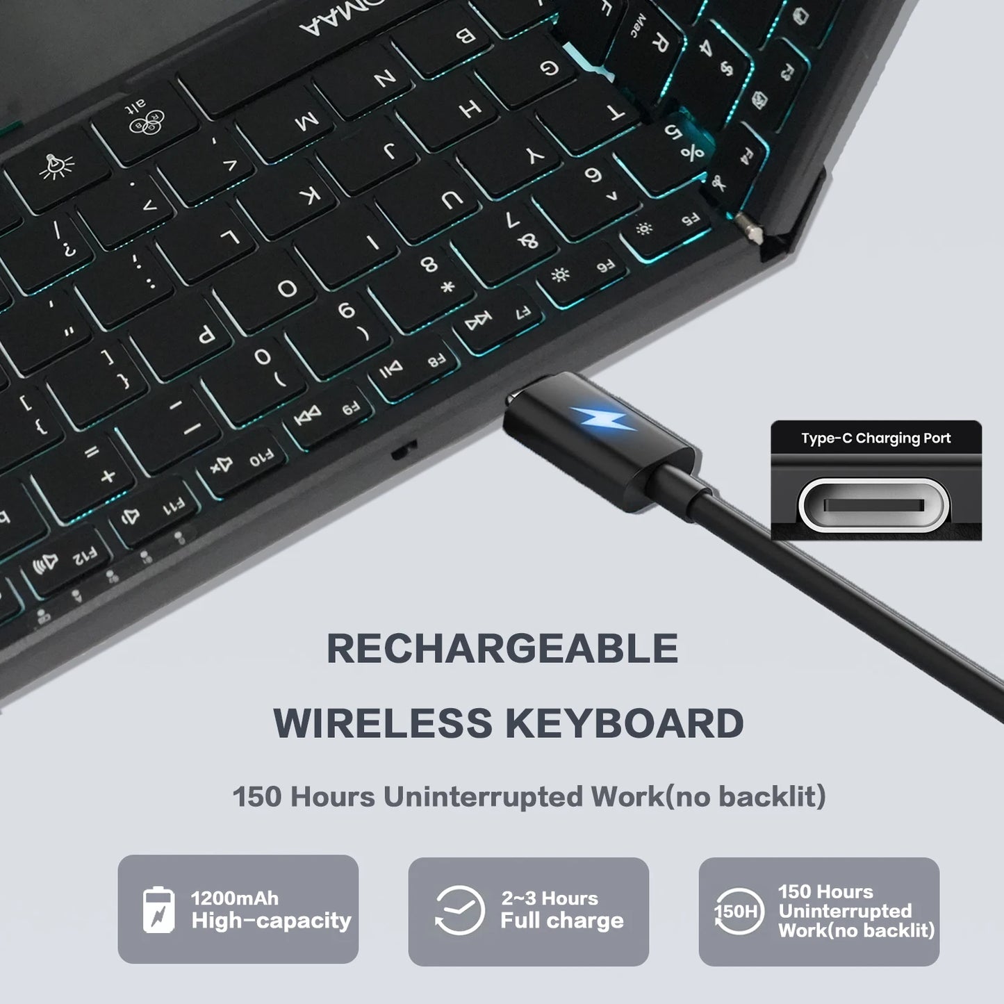 Teclado plegable Jomaa retroiluminado de tamaño completo Bluetooth+USB inalámbrico con panel táctil y teclado numérico para portátil Windows
