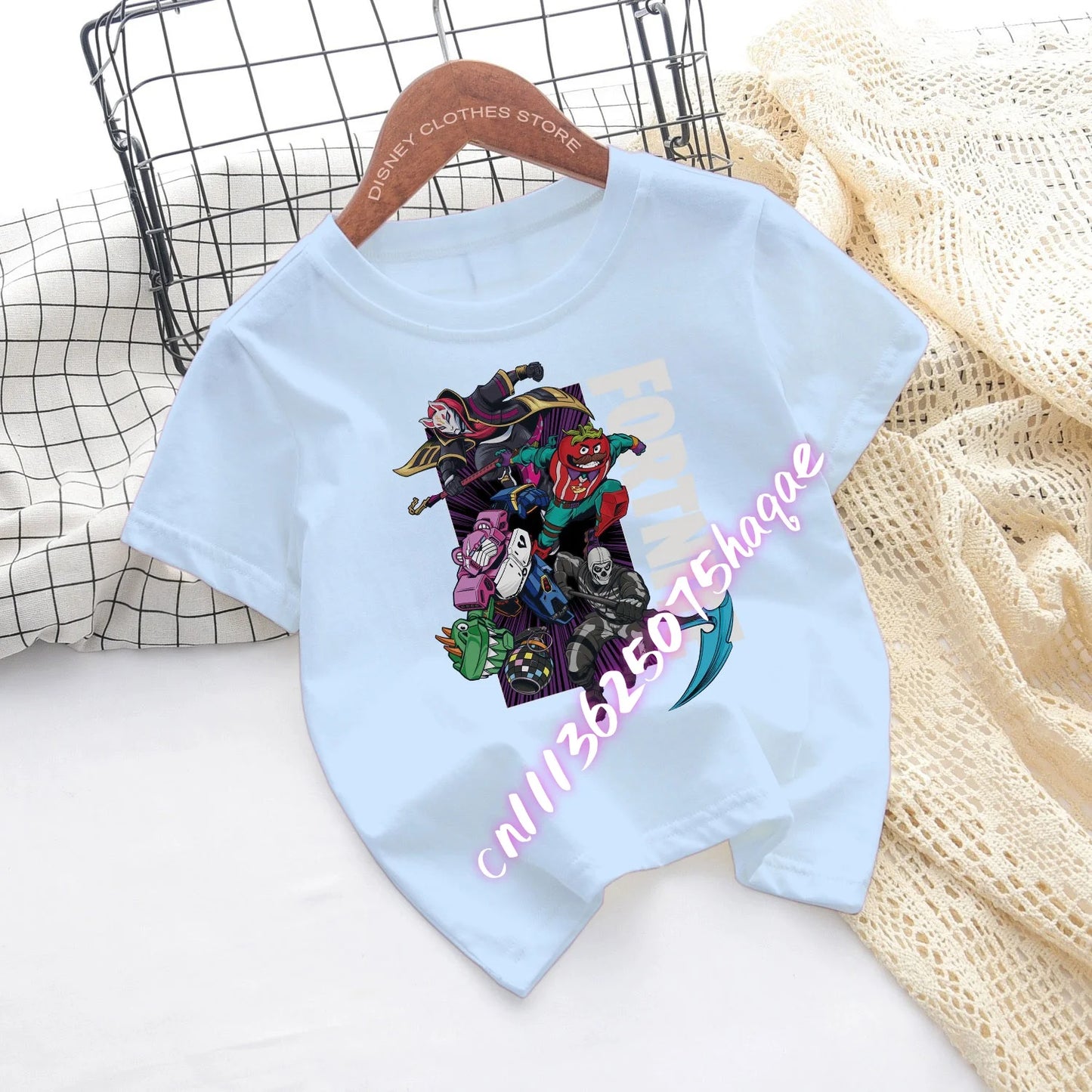 T-shirts de Criança Fortnite com Estampado de Figuras Cartoon do Jogo Fortress Night, Tops de Manga Curta para Verão, Roupa para Rapazes e Raparigas