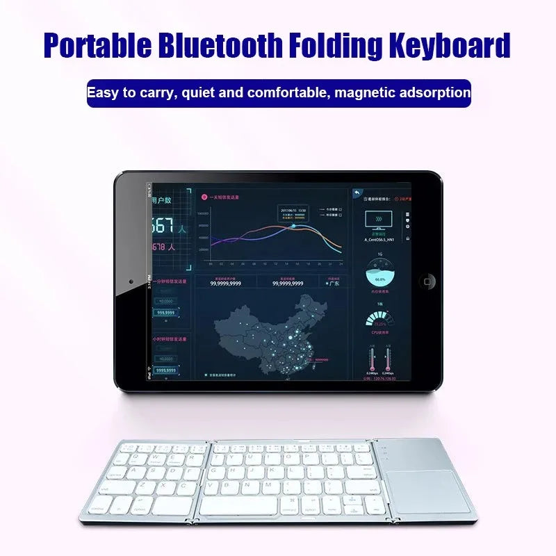 Teclado Bluetooth plegable en tres partes con touchpad, mini teclado portátil recargable, teclado inalámbrico para Windows Android iOS