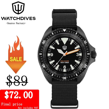 Reloj para hombre Watchdives WD1980 V3 38mm Vintage VH31 Ronda 515 con movimiento de cuarzo, segundero continuo, luminoso y cristal de zafiro