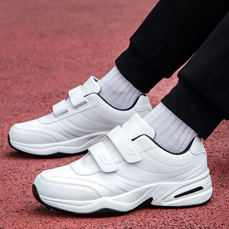 Men's Adjustable Hook and Loop Leather Sneakers Casual Sports Shoes White Sneakers Masculino Zapatillas Deportivas Tennis
