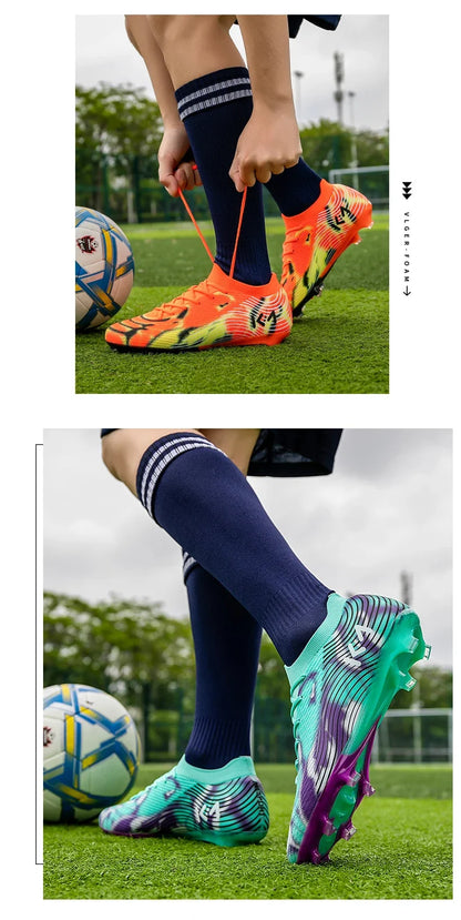 Nuevas zapatillas de fútbol para hombre, botas para césped exterior, tacos antideslizantes de alta calidad, caña alta y ligeras para niños, modelo superventas
