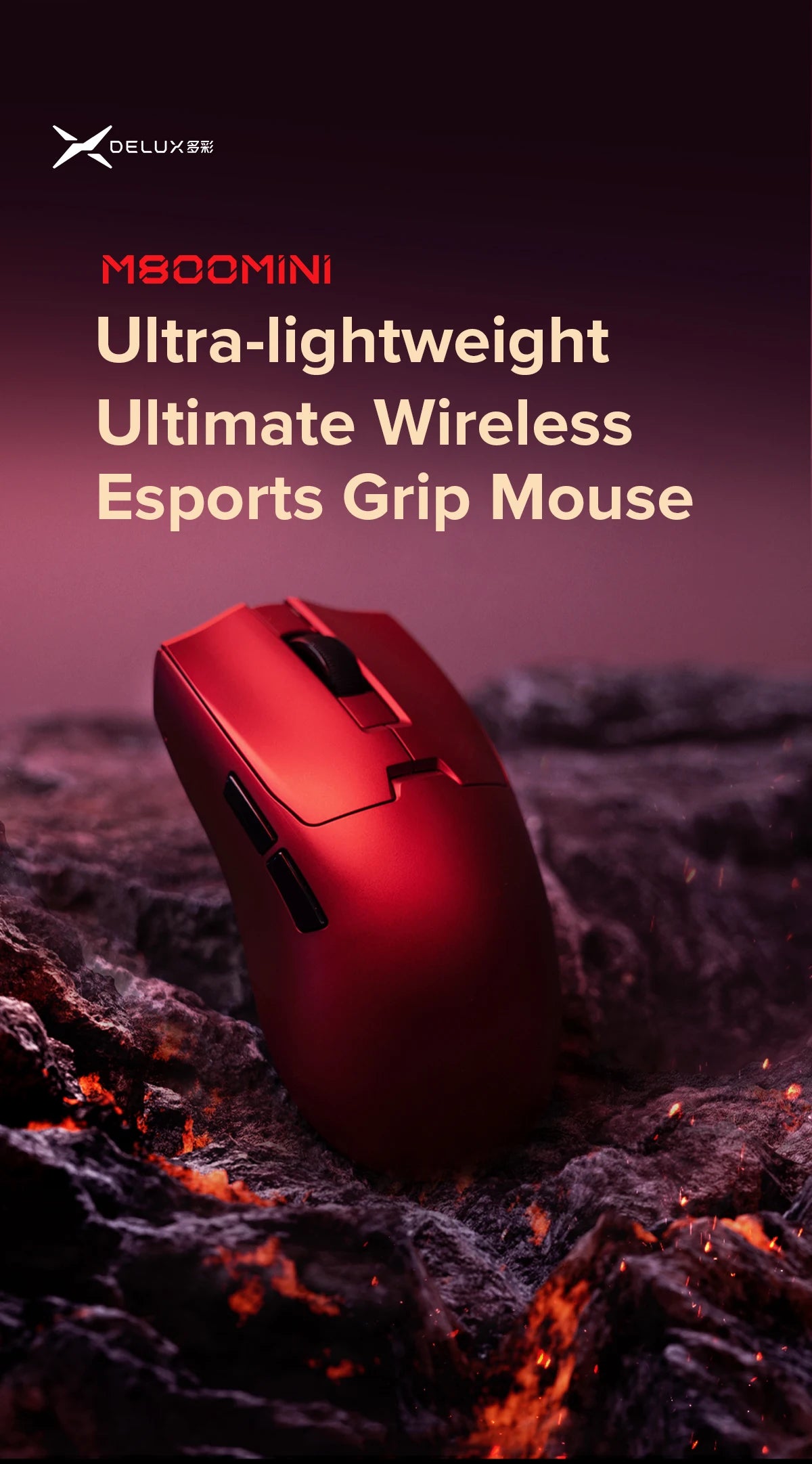 Delux M800mini Wireless Gaming Mouse, 46g Lightweight, PAW3395/PAW3311, 1KHz Polling Rate for Small to Medium Hand PC Gamer