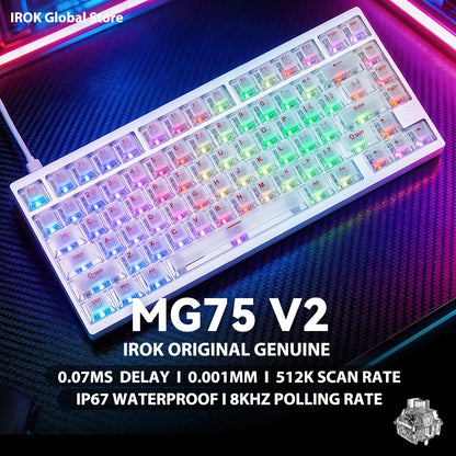 Teclado Mecânico Gaming Magnético em Alumínio IROK MG75 V2 MG75V2 Rapid Trigger 0.07ms 8KHz 0.001mm Taxa de Leitura 512K para Gamers