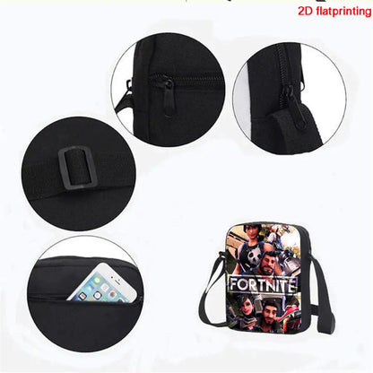 FORTNITE 3-Piece School Backpack Set with Front Pocket Bag, Crossbody Bag, and Pencil Case for Ages 5-10 Boys and Girls, Lightweight, Includes Free 3D Printed Keychain