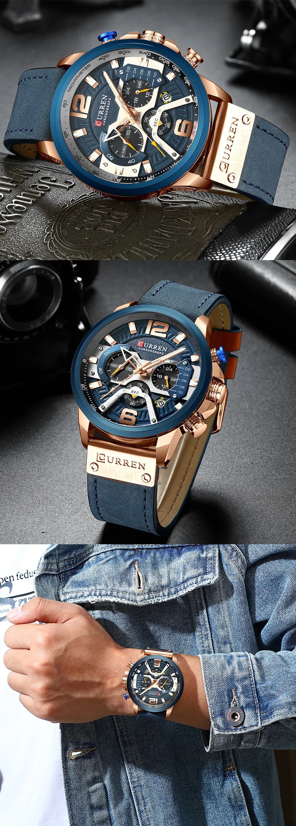 Orologio da uomo CURREN 8329 – Stile sportivo e casual, design militare, cinturino in pelle, cronografo di tendenza, orologio di lusso di un marchio prestigioso