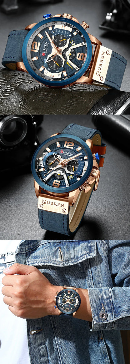 Orologio da uomo CURREN 8329 – Stile sportivo e casual, design militare, cinturino in pelle, cronografo di tendenza, orologio di lusso di un marchio prestigioso