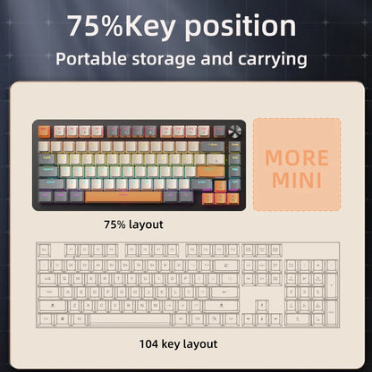 APAYADO 75% Gaming Keyboard Wired with Metal Knob, Hot-Swap K82 Black Mechanical Keyboard, ABS Transparent Character RGB