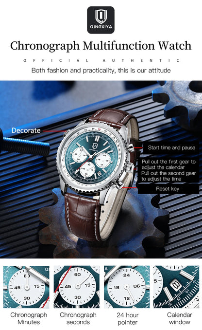 QINGXIYA Luxury Man Watch Quartz Waterproof Luminous Date Chronograph Leather Men Wristwatch Military Sports Men's Watches Reloj