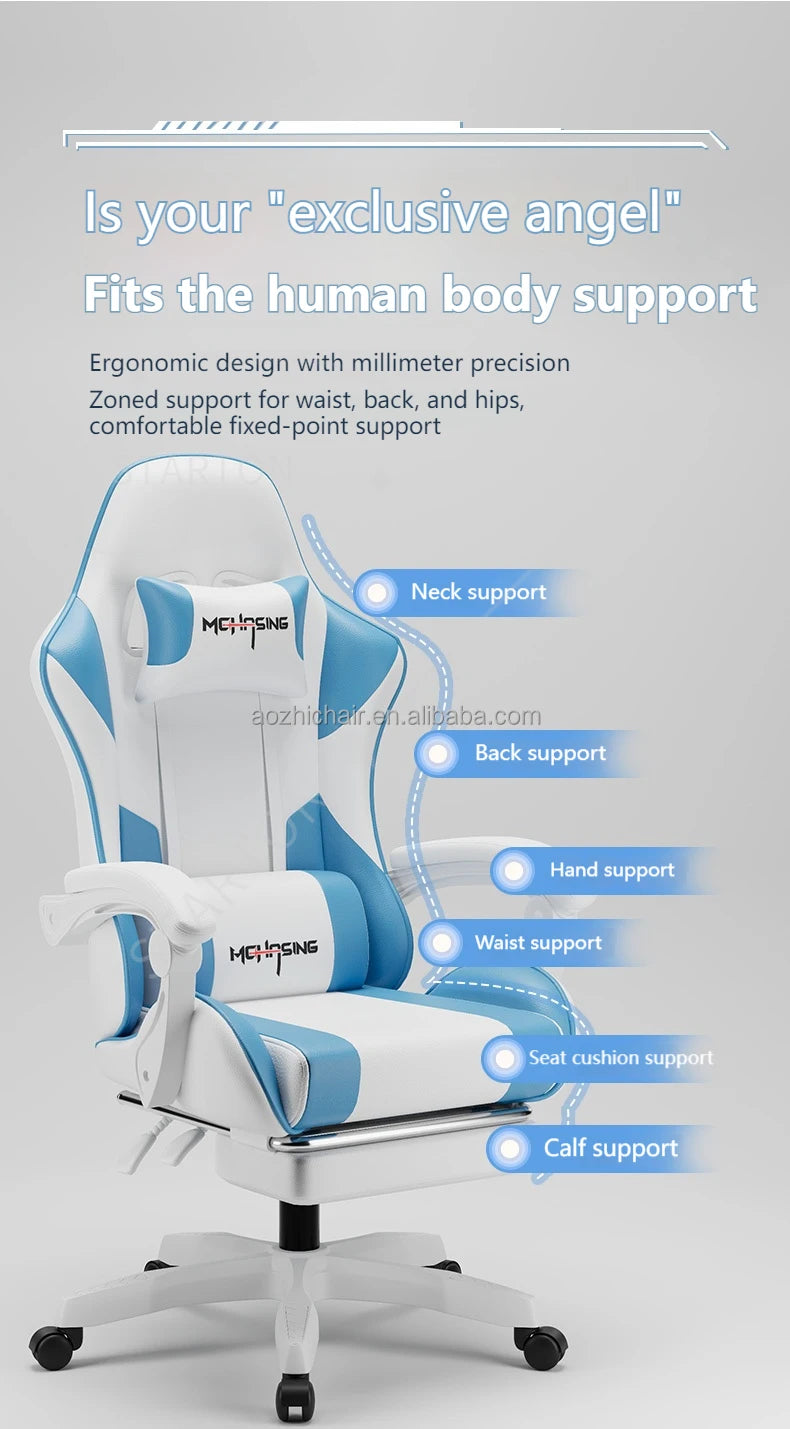 Sedia gaming e-sport ergonomica dal design moderno, con rotazione girevole, ruote e stile avvolgente, per ufficio, casa e postazione computer