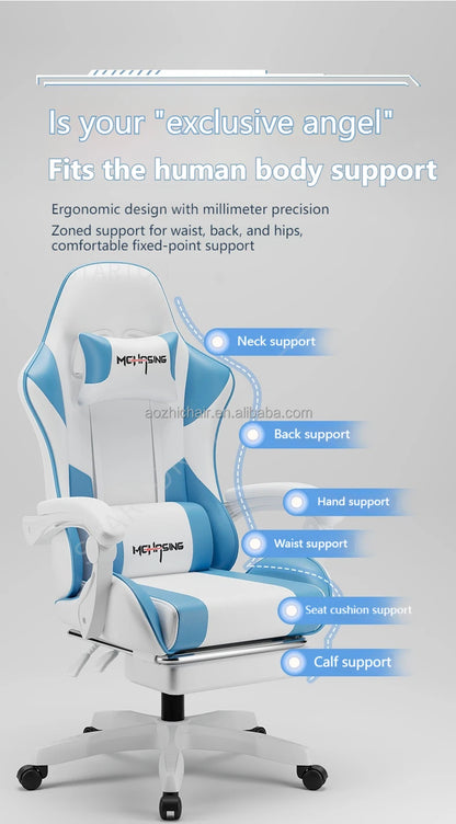 Sedia gaming e-sport ergonomica dal design moderno, con rotazione girevole, ruote e stile avvolgente, per ufficio, casa e postazione computer