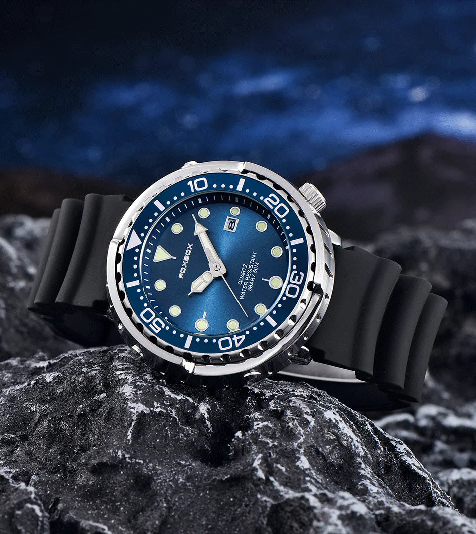FOXBOX  Top Brand Fashion Diver Watch Men 50ATM Waterproof Date Clock Sport Watches Mens Quartz Wristwatch Relogio Masculino