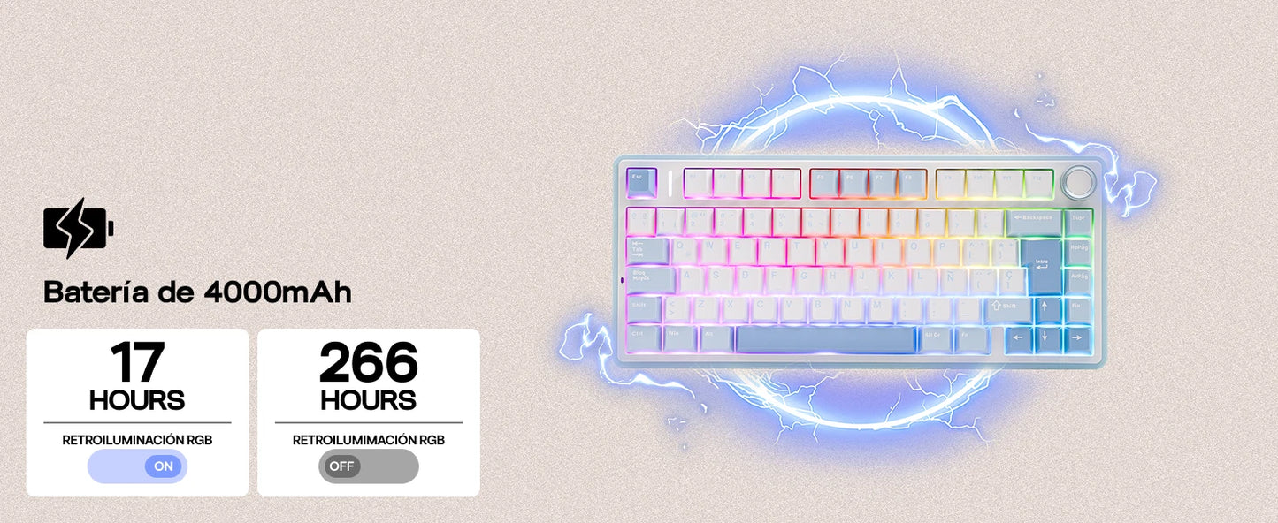 EPOMAKER AULA F75 ISO-ES 75% spagnola QWERTY Hot-Swap, tastiera meccanica da gaming cablata/Bluetooth/wireless 2.4GHz con montaggio gasket e retroilluminazione RGB