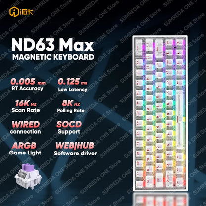 IROK ND63 Max ND63 Ultra ND68 Pro Gaming Magnetic Mechanical Keyboard 60% Layout RT0.001mm 8K 0.125ms Delay Wired Gamer Keyboard