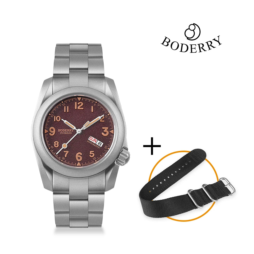 Boderry Field Watch VOYAGER Men's Watches 100M Waterproof Titanium Automatic Luminous For Seiko Movement Wristwatch