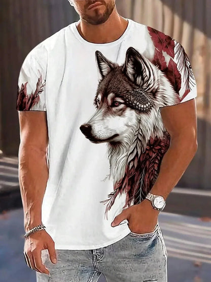 Herren-T-Shirt mit Wildwolf-Motiv, Sommer-Streetwear, Outdoor, atmungsaktiv, Freizeit-T-Shirt, Oberteile, T-Shirts mit 3D-Print, Herrenmode