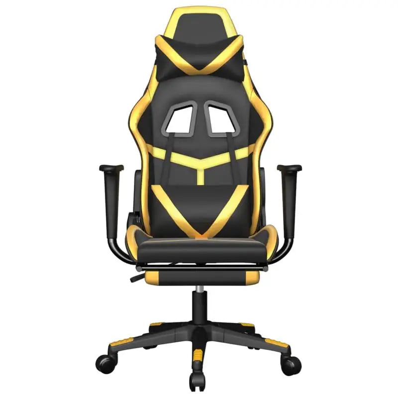 Gaming Chair with Footrest Black and Gold 67X64X116-127 cm in Imitation Leather, Reclining 360 Swivel Chair Can Carry 110 kg