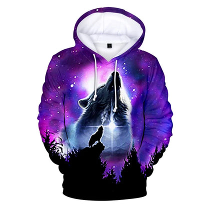 Sweatshirt com Capuz Cool Space Galaxy Wolf para Homem — Lobo Brilhante, Estilo Fashion, Pullover de Primavera e Outono