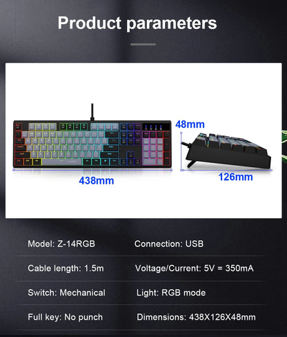 E-YOOSO Z14 RGB USB Mechanical Gaming Wired Keyboard Red Switch 104 Key Russian Brazilian Portuguese Gamer for Computer laptop