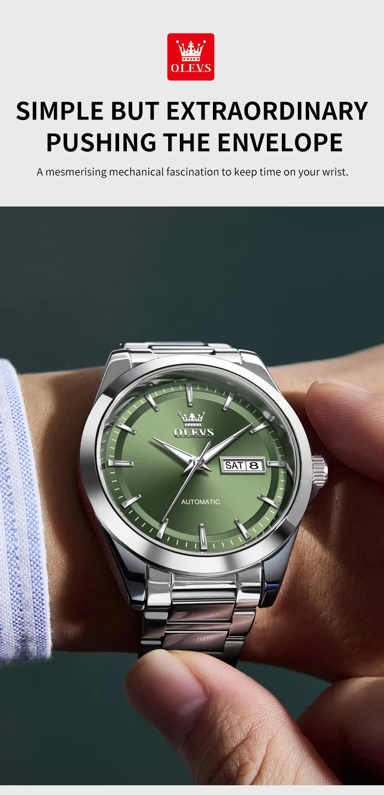OLEVS 7090 Mens Watch Luxury Original Automatic Mechanical Watch Chronograph Week Date Watches For Man Waterproof Luminous