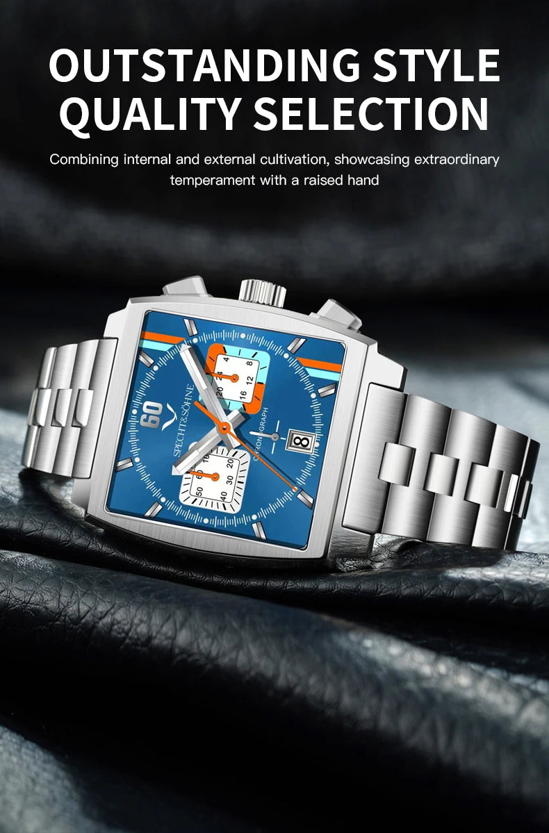 2024 Specht & Sohne New Classic Men's Quartz Watch Blue Color Stainless Steel Japan VK63 Movement Genuine Leather Montre Homme 39MM