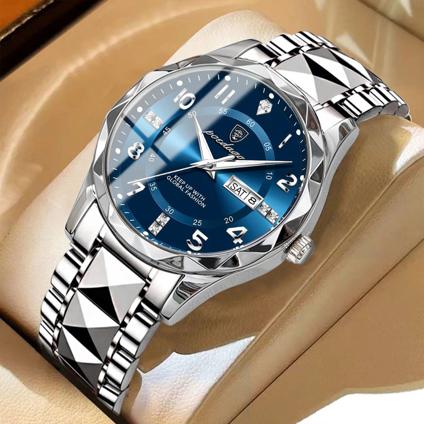 POEDAGAR Top Business Men Quartz Watch Waterproof Date Week Luminous Wristwatch Stainless Steel Fashion Men's Watches Man Clock
