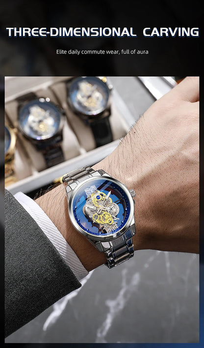 TPW Men’s Luxury Black & Gold Skeleton Quartz Watch Fashion Wristwatch