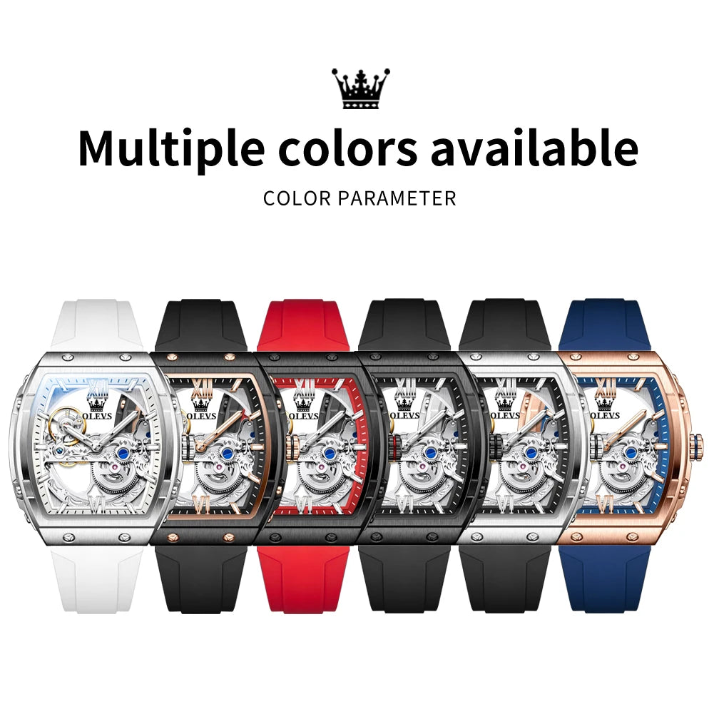 OLEVS 6779 Men's Watch Skeleton Mechanical Watch Fashion Business Sport Waterproof Luminous Silicone Strap Watches For Men