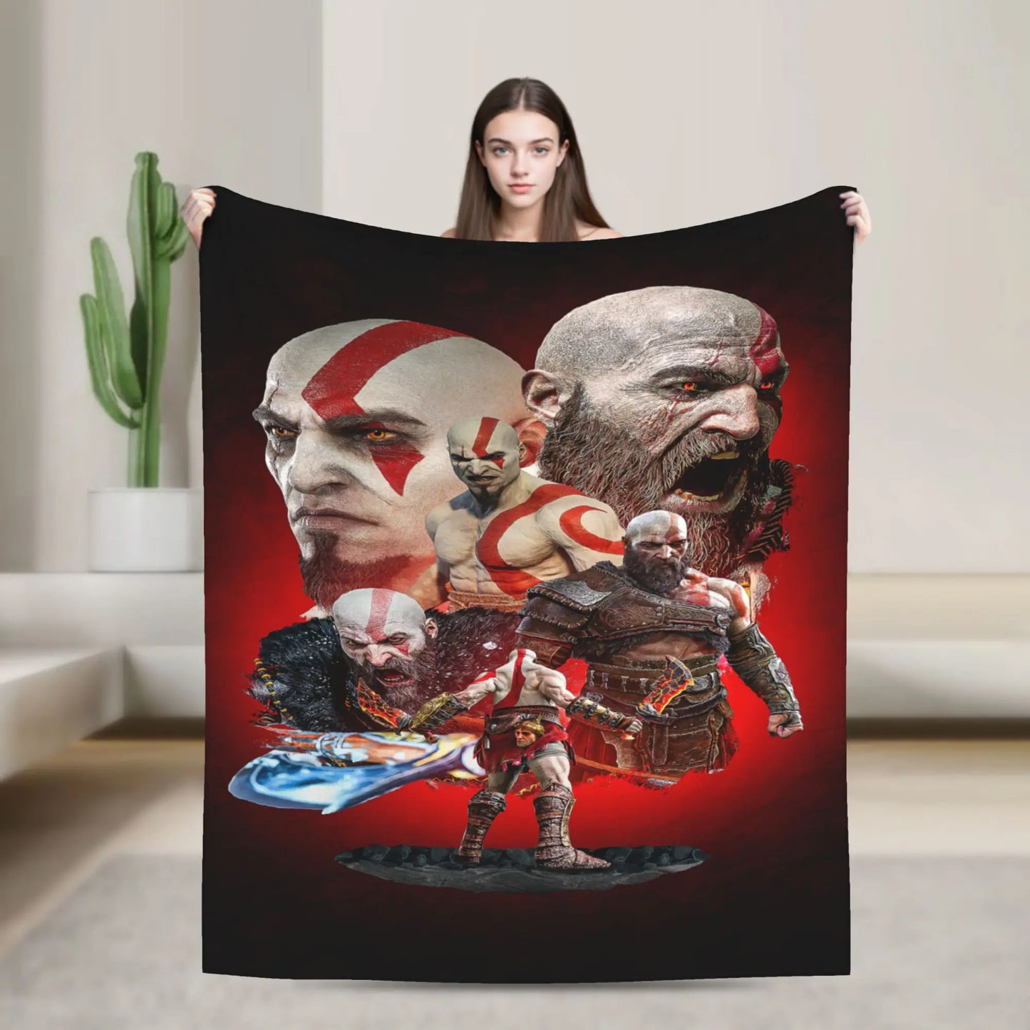 God of War Games Kratos Cartoon  Blanket  Warm Soft Pattern Plush Throw Blanket For Couch Chair Sofa Bed Bedspread Bed Cover