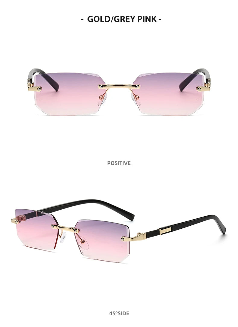 Trendy Rimless Sunglasses for Men Women Fashion Frameless Rectangle Sun Glasses Retro Shades Summer Traveling Eyewear UV400