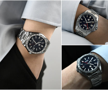 Reloj de lujo para hombre San Martin 39mm con esfera de aventurina, NH34 GMT automático mecánico, zafiro, resistente al agua, luminoso, SN0129