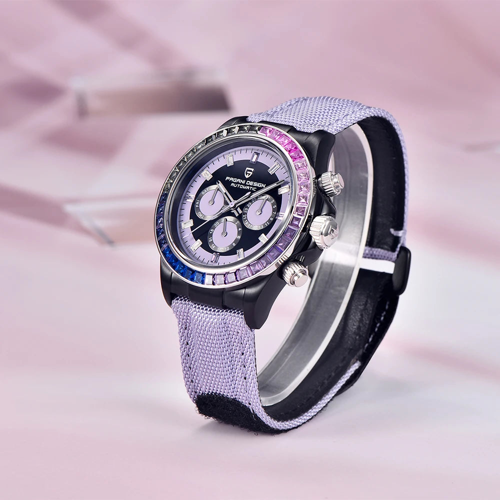 PAGANI DESIGN Luxury Men's Mechanical Watch 40mm Multifunctional Timing Watch Rainbow Bezel Sapphire Glass Men's Watches PD1732