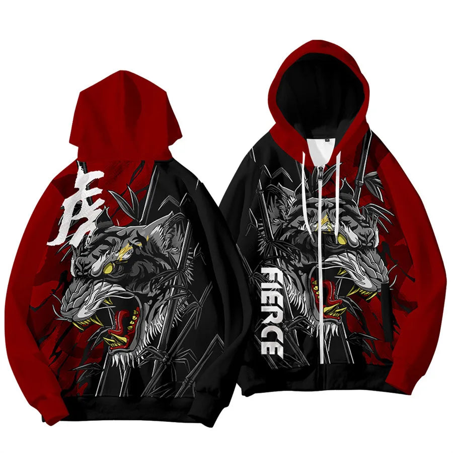 Felpe con cappuccio da uomo e bambino con stampa 3D per Capodanno cinese, grafica drago, streetwear cool, top con cappuccio