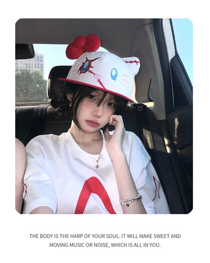 Breathable Cute Sunshade Flat Eave Peaked Caps Versatile ins Fashion Niche New Unisex Funny Kitty Embroidery Bow Baseball Hats