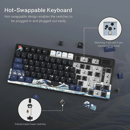 Teclado gamer Womier S-K80 con pantalla OLED a color, teclado mecánico gaming hot-swappable con montaje gasket y RGB personalizable