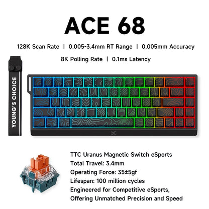 Tastiera gaming MCHOSE ACE 68 con switch magnetici Hall Effect, Rapid Trigger, RGB programmabile, 8K Hz, DKS/MT/TGL/RS/SOCD